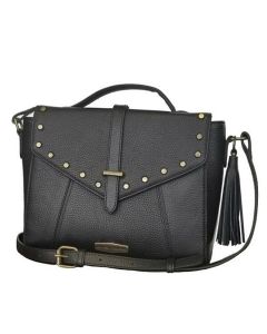 Harley-Davidson® Women's Midnight Rider Shoulder Bag | Adjustable Strap | Antique Brass Flat-Head Studs - MD4914L-BLK