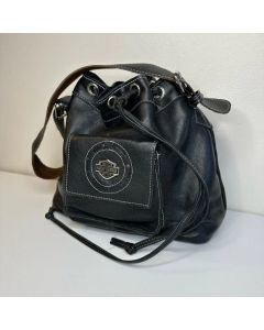 Harley Davidson Leather Bucket Bag with Silver Accents and drawstring