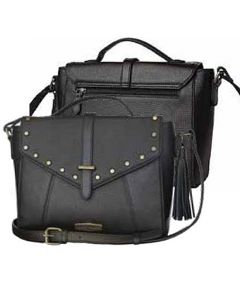 Harley-Davidson® Women's Midnight Rider Shoulder Bag | Adjustable Strap | Antique Brass Flat-Head Studs - MD4914L-BLK
