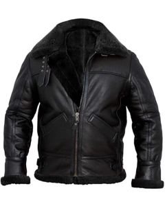 Cockpit Pilot RAF Aviator B3 Military Bomber Black Leather Jacket with Real Sheep Shearling