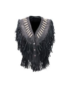 Leather Vest for women,Genuine Bone Studded Brown Fringe Leather Vest, Personlized Gift for women's. 100% Genuine Cow Leather women's Vest