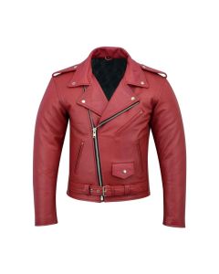 Perfecto Marlo Brando Leather Motorcycle Jacket for Men Cowhide - Red and Black Leather Jacket for Men's. Personlized Gift for Men's