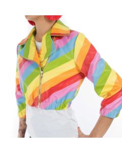 Italian handmade Women genuine soft lambskin leather trendy pride cropped biker jacket slim fit color RAINBOW MULTICOLOR
