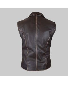 Handmade Distressed Brown Lightweight Sleeveless Leather Vest for Men