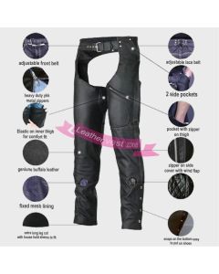 Black Biker Motorcycle Leather Chaps