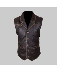 Handmade Distressed Brown Lightweight Sleeveless Leather Vest for Men