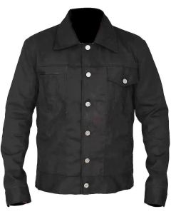 John Dutton Rip Wheeler Jacket Men's Handmade Cotton Jacket - Famous Series Cole Hauser Black Trucker Jacket