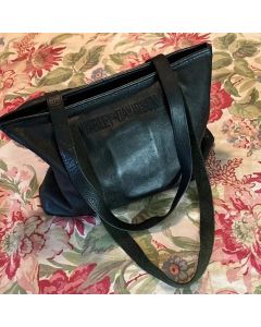 HARLEY DAVIDSON Logo Stitch Classic Black Leather Zipper Top Tote UNISEX Soft
