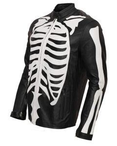 Halloween Special Exlusively Desgined White Bones Skeleton Leather Jacket for Men.