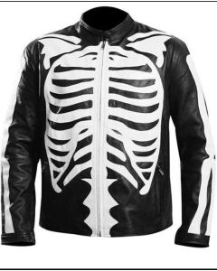 Halloween Special Exlusively Desgined White Bones Skeleton Leather Jacket for Men.
