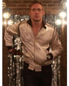 Superstar Ryan Gosling Scorpion White Satin Handmade Silver Bomber Jacket for Men - Lightweight Varsity Bomber Jacket for Men