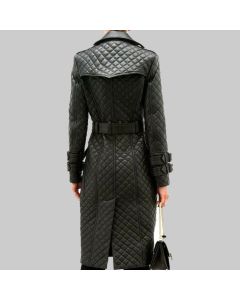 Long coat for women's - Ladies Leather Dress Double-breasted quilted leather trench coat Steam-Punk Dress - Personlized Gift for women's