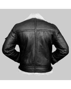 Cockpit Pilot WWII Military Bomber Black Lambskin Leather Jacket with Warm Sheep Shearling for Men