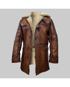 Handmade Bronze Warm Faux Shearling Coat - Handmade Tom Hardy Real Sheep Shearling Coat for Winters