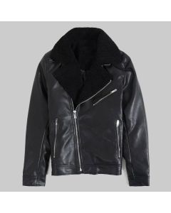 Premium Quality Straight Fit Fashion Black Lambskin Leather Jacket with Black Shearling for Women