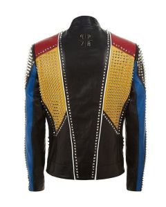 MEN'S STUDDED SLIMFIT MULTICOLOR LEATHER JACKET
