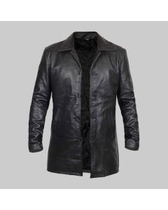 Black Leather Long Coat for Men - Real Leather Long Car Coat for Men
