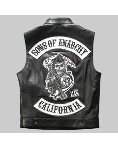 Jax Teller Cosplay Original Motorcycle Black Leather Vest with Patches