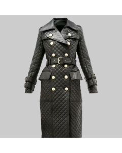 Long coat for women's - Ladies Leather Dress Double-breasted quilted leather trench coat Steam-Punk Dress - Personlized Gift for women's
