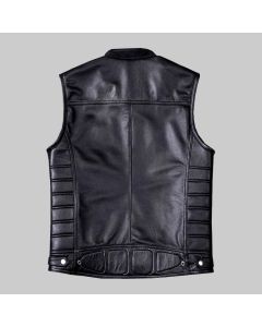 Hand Made Men Motorcycle Leather Vest Black