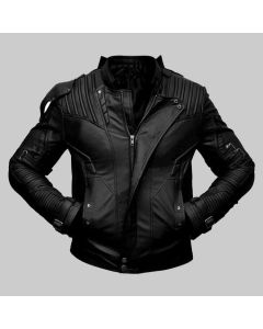 Handmade Starlord Black Leather Jacket for Men - GOG Starlord Black Motorcycle Jacket