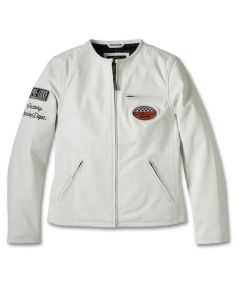 Women's 120th Anniversary Cafe Racer Leather Jacket - Bright White