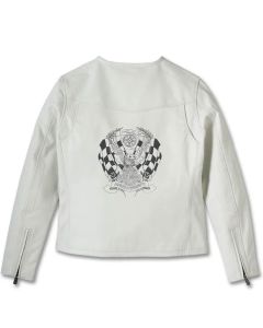 Women's 120th Anniversary Cafe Racer Leather Jacket - Bright White