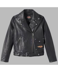 Women's 120th Anniversary D-Pocket Biker Leather Jacket - Black