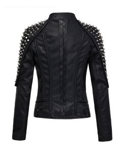 WOMEN’S BLACK STUDDED LEATHER JACKET
