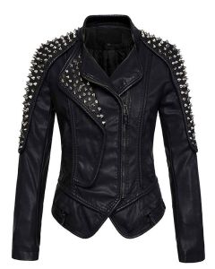 WOMEN’S BLACK STUDDED LEATHER JACKET