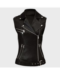 WOMENS LEATHER MOTORCYCLE VEST WITH ZIPPER