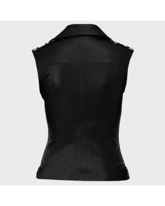 WOMENS LEATHER MOTORCYCLE VEST WITH ZIPPER