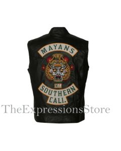 Mayans Southern Cali MC Leather Embroidered Biker Vest for Men's ~ Personalized Gift for Men and Boys.
