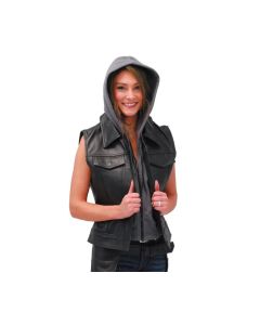 Women's Club Vest With Removable Hoodie Vest - Leather personlized Gift for men's - Black leather vest for men's
