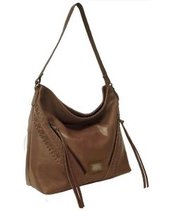 Harley-Davidson® Women's Tan Buffalo Hide Hobo Handbag | Antique Nickel Embellishments - WB7402L-TAN