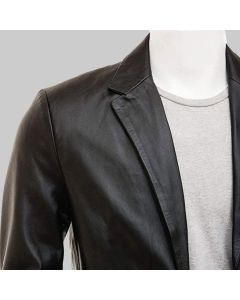Black Blazer Leather Sports Coat for Men - Real Leather Blazer Coat for Men in Black