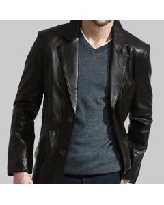 Black Blazer Leather Sports Coat for Men - Real Leather Blazer Coat for Men in Black