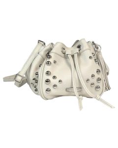 HARLEY-DAVIDSON® WOMEN'S HEAVY METAL LEATHER DRAWSTRING CROSSBODY PURSE - CREAM