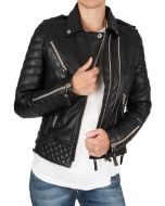 WOMEN’S BODA STYLE BLACK QUILTED MOTORCYCLE JACKET
