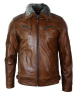 MEN’S BIKER BELTED BROWN LEATHER JACKET
