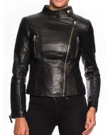 WOMEN’S BLACK SHORT BODY MOTORCYCLE LEATHER JACKET