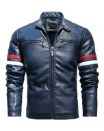 MEN’S BLUE MOTORCYCLE LEATHER JACKET

