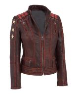 WOMEN’S OX BLOOD VINTAGE BIKER LEATHER JACKET