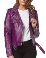 PURPLE LEATHER BIKER JACKET
