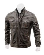 MEN’S BIKER SLIM FIT VINTAGE DISTRESSED JACKET