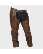 Men's and Women Brown Biker Motorcycle Leather Chaps