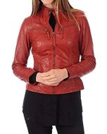 Women Lightweight Lambskin Red Leather Jacket - Handmade Motorcycle Slim fit Leather Jacket for Women in Red Color
