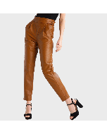 women Brown Leather Pant Trouser