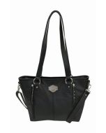 Harley-Davidson® Women's Bar & Shield® Filigree Satchel | Adjustable /Detachable Strap - FGB9408-BLK