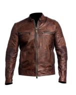 High Quality Handmade Distressed Brown Motorcycle Real Lambskin Leather Jacket for Men
